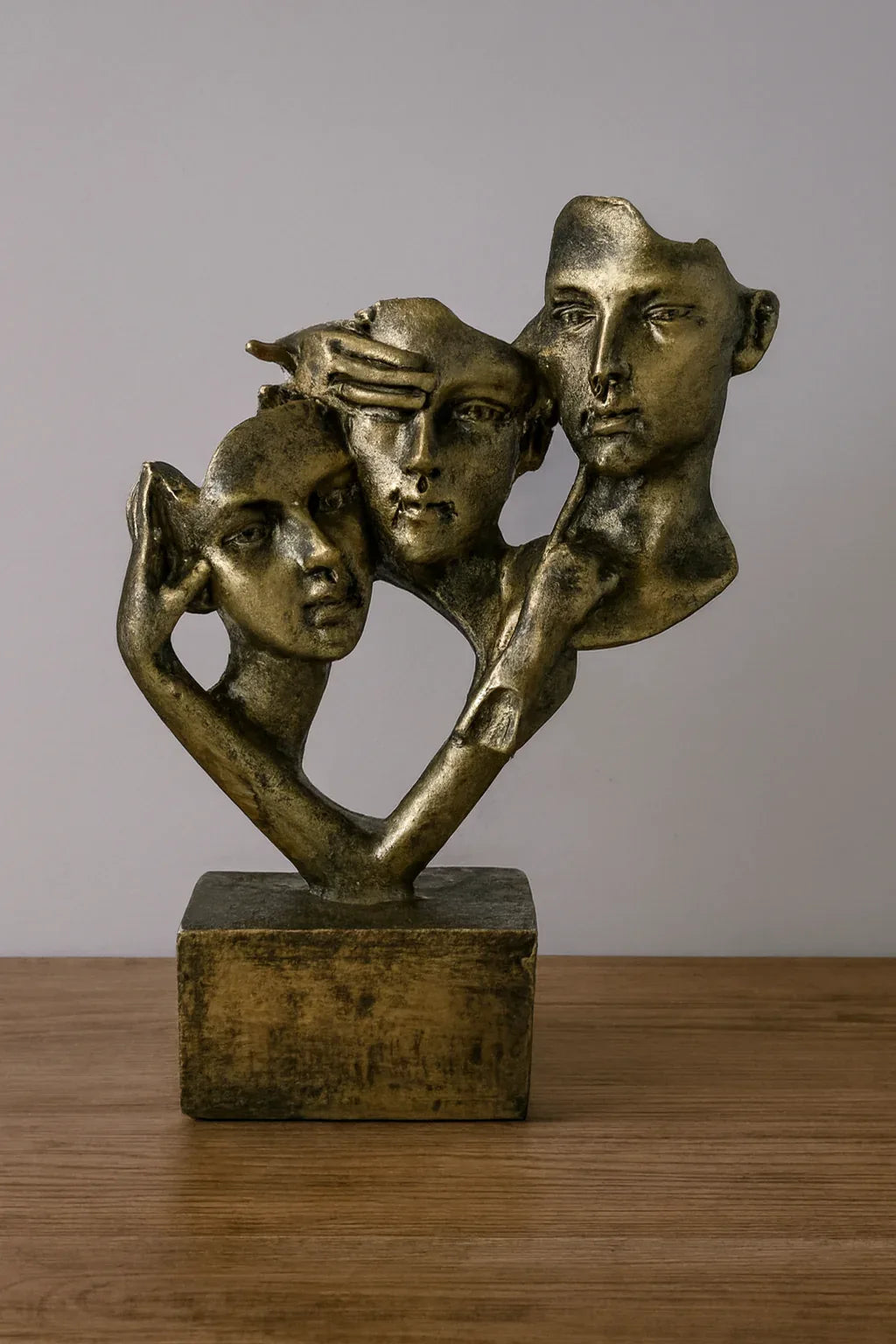 Three Faces Gold Decor Statue | Luxury Home Décor Pakistan