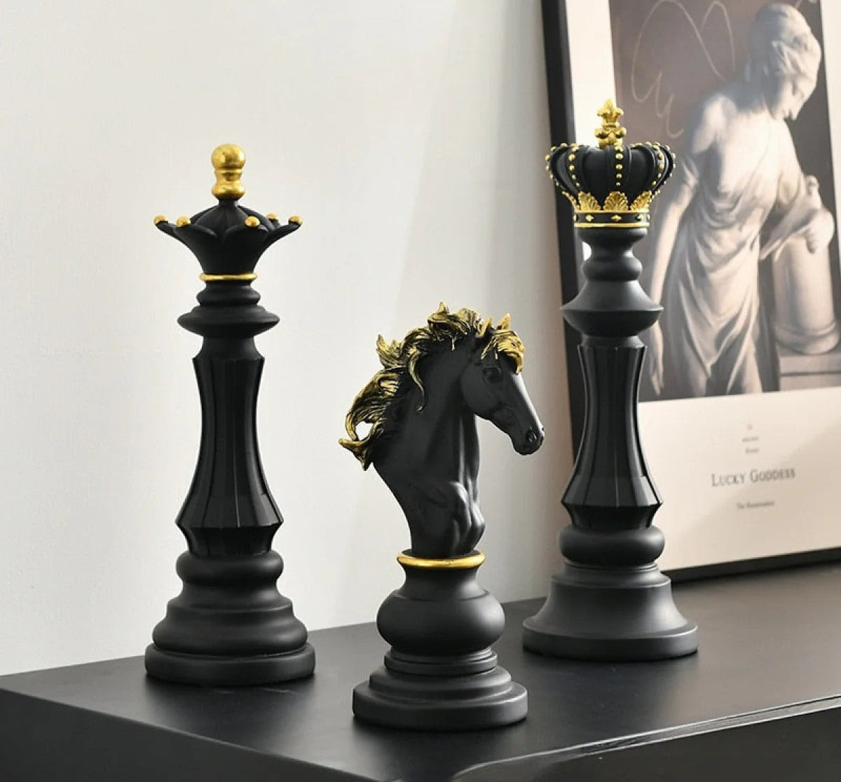 Three Piece Chess Set – Gold Plated Decorative Pieces