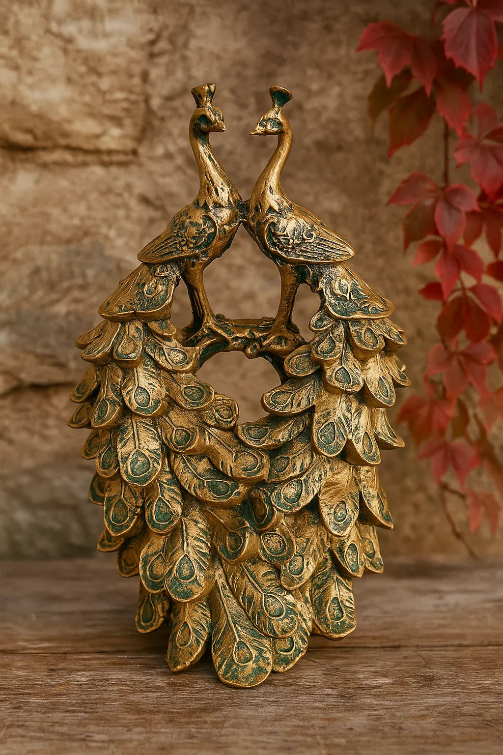 Twin Peacocks Sculpture – Antique Green Decor Pakistan