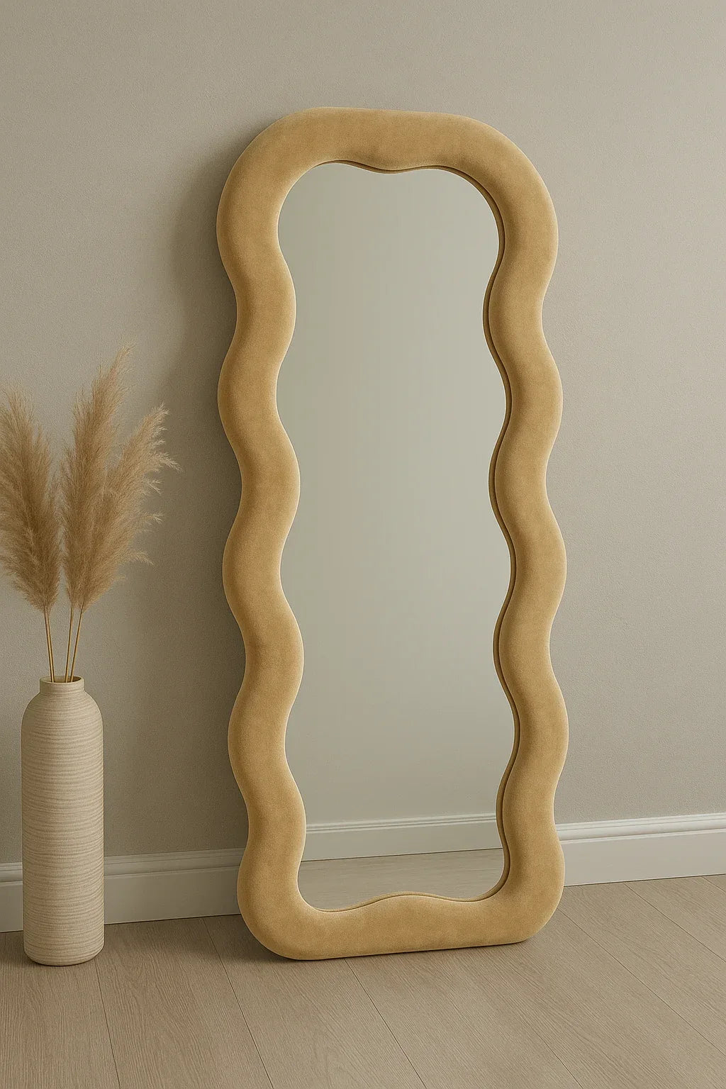 Wavy Round Mirror in Pakistan – Velvet Frame Wall Mirror!!