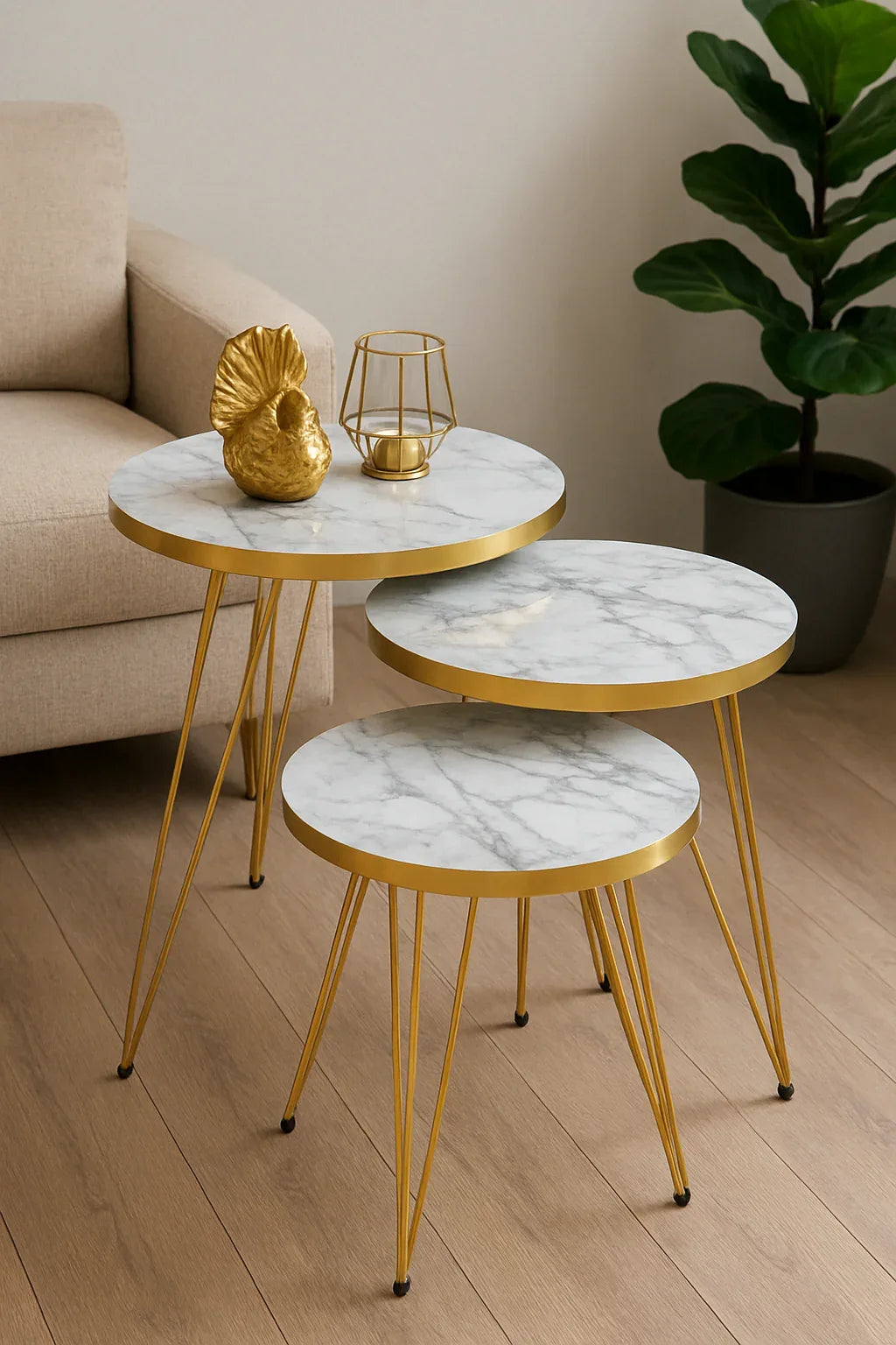 White Goldy Nesting Tables – UV Top & Metal Legs Set