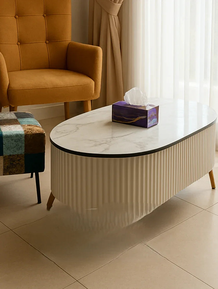 White Mamba Coffee Table – MDF & Gold-Plated Legs