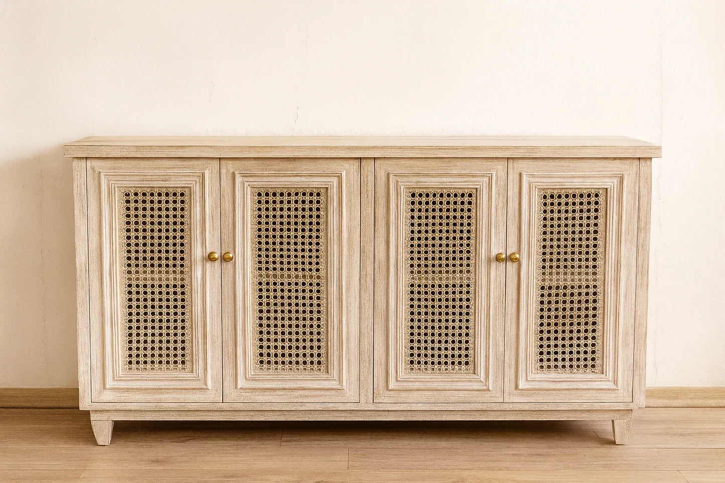 White Cane Side Board – Elegant Deco Finish