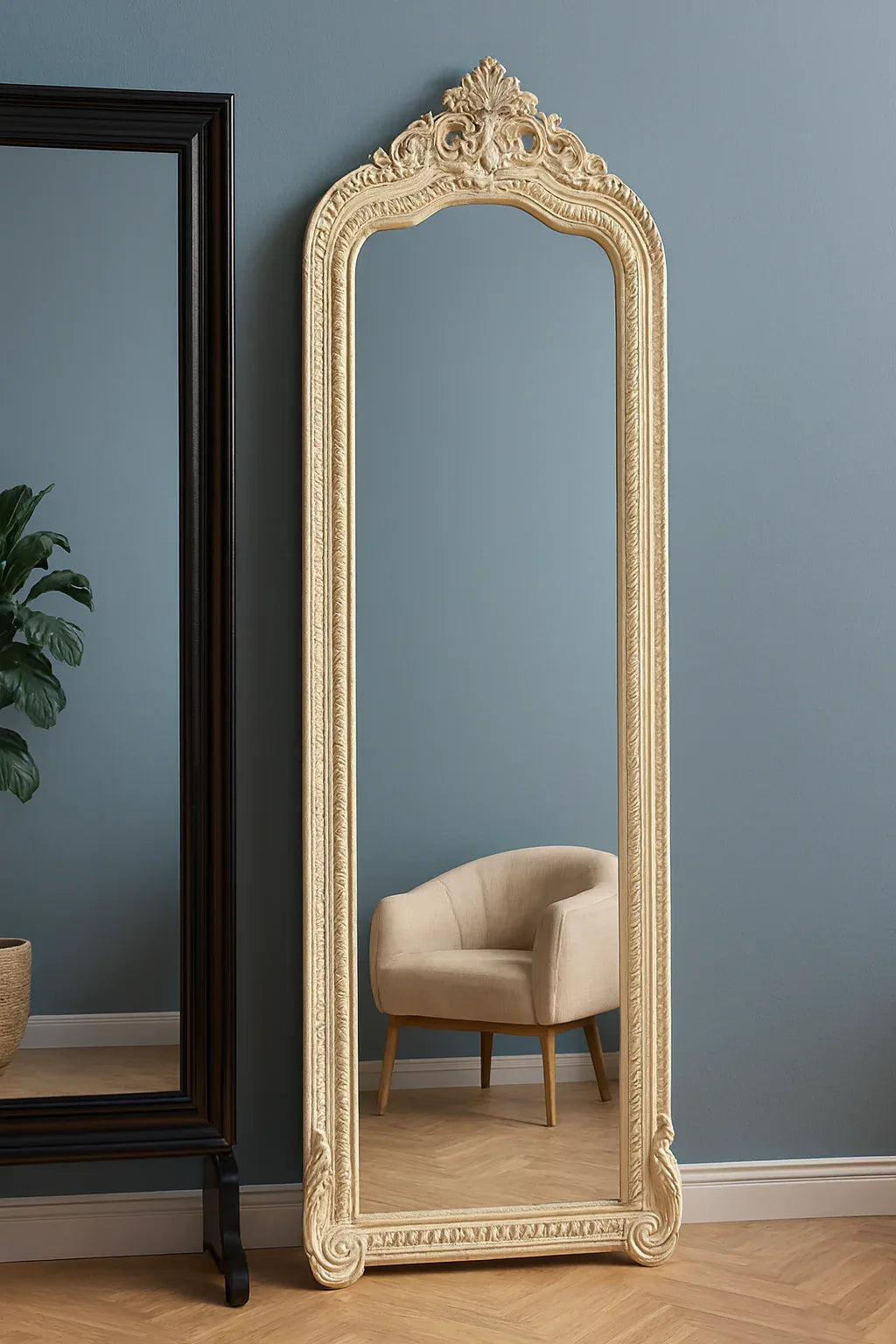 White Carved Standing Mirror in Pakistan – 6x2 Ft Mirror