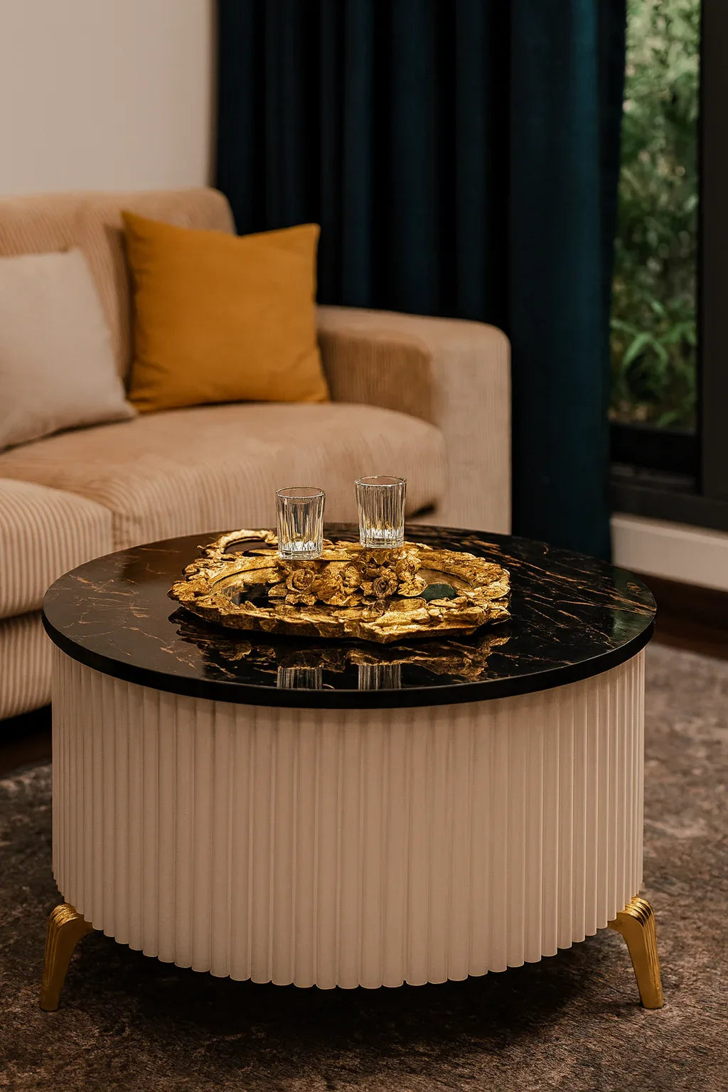 White Jenny Coffee Table – Rotating Top & Gold Legs