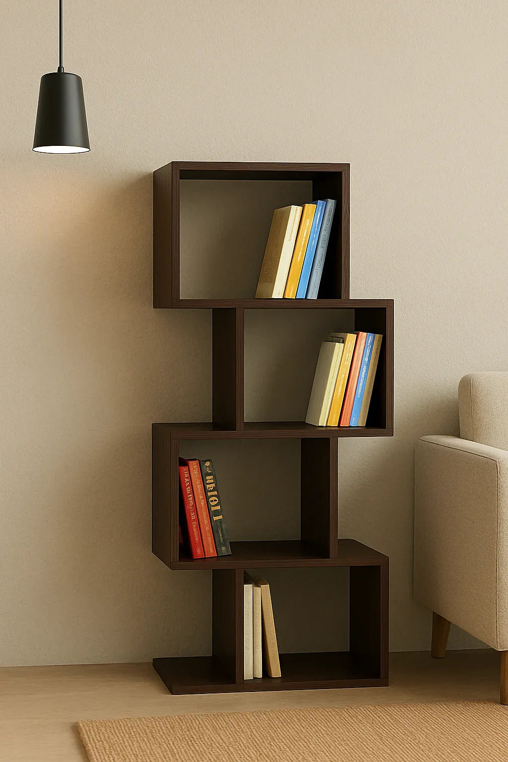 Zig Zag Book Floor Case in Pakistan – Walnut Brown Shelf