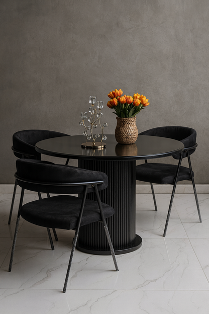 4 Seater Black Velvet Dining Table – Elegant Pakistan