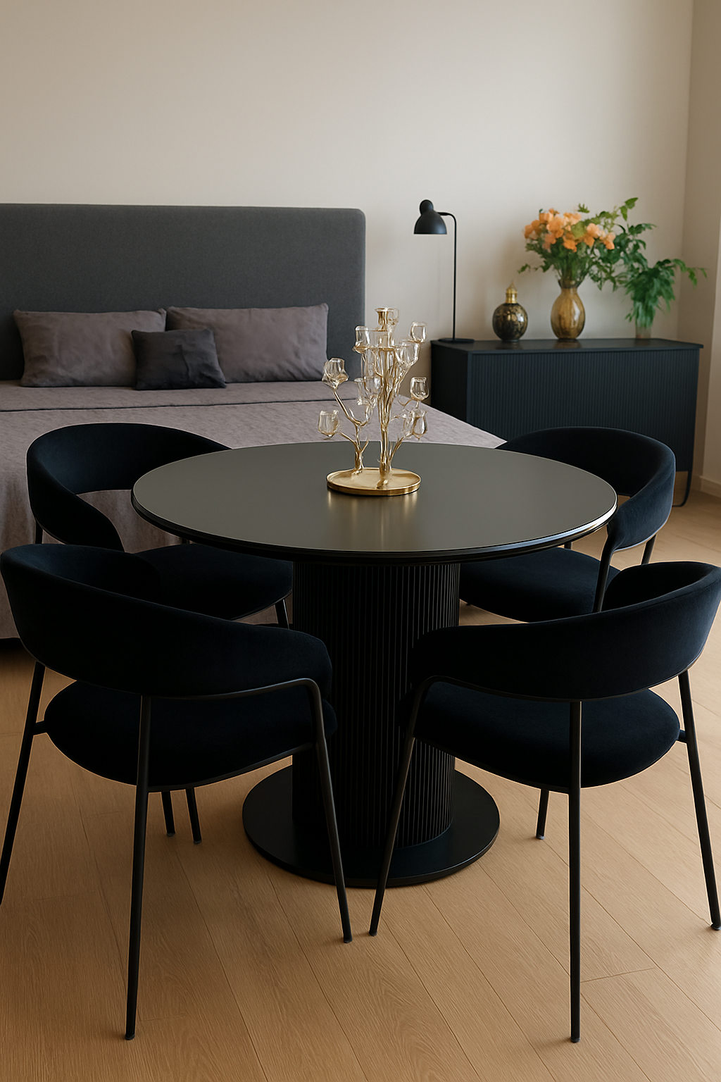 4 Seater Black Velvet Dining Table – Elegant Pakistan