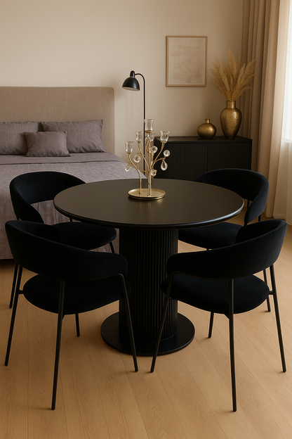4 Seater Black Velvet Dining Table – Elegant Pakistan