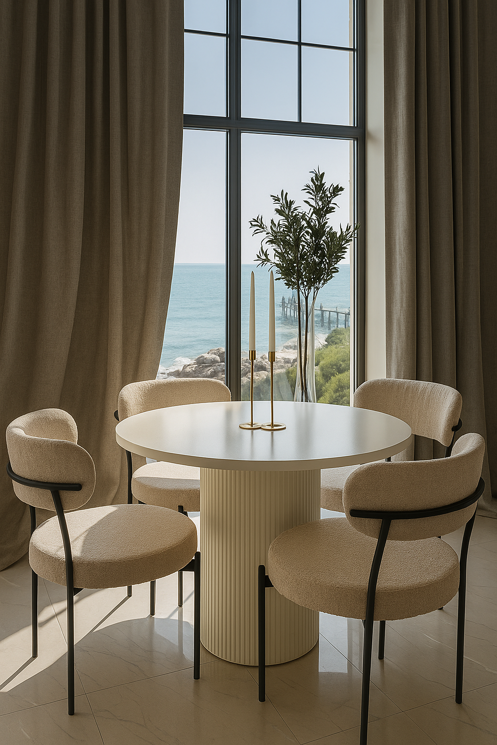 4 Seater White Boucle Dining Table – Modern Dining Set Pakistan