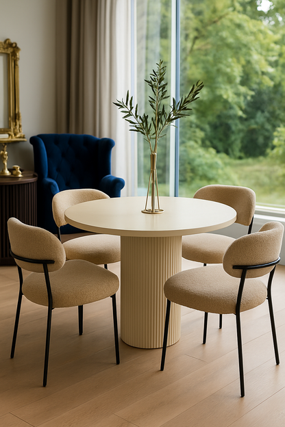 4 Seater White Boucle Dining Table – Modern Dining Set Pakistan