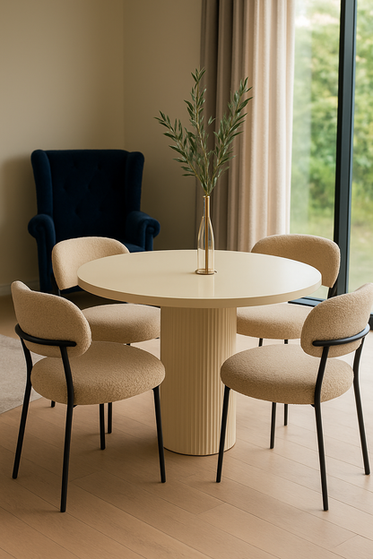 4 Seater White Boucle Dining Table – Modern Dining Set Pakistan