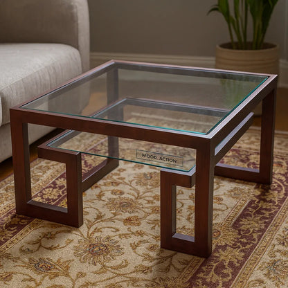Ahmet Coffee Table – Solid Wood Base & Glass Top