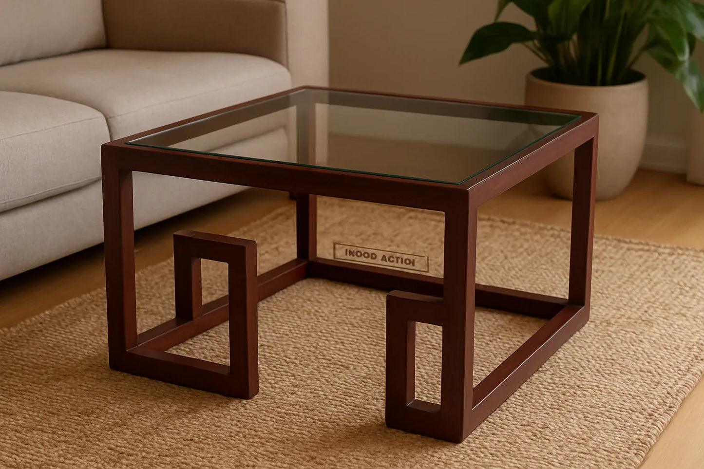 Ahmet Coffee Table – Solid Wood Base & Glass Top
