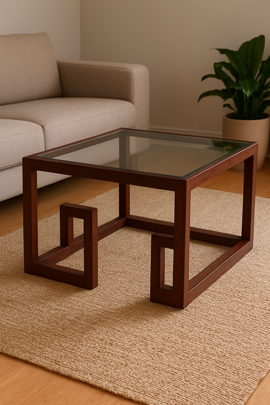 Ahmet Coffee Table – Solid Wood Base & Glass Top
