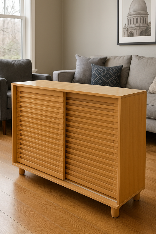 Alcantara Shoe Rack Light Brown – MDF Shoe Cabinet for 25–30 Pairs