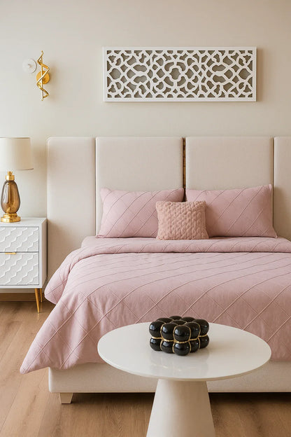 Alex Long Bed – King Size Wooden & Boucle Bed Pakistan