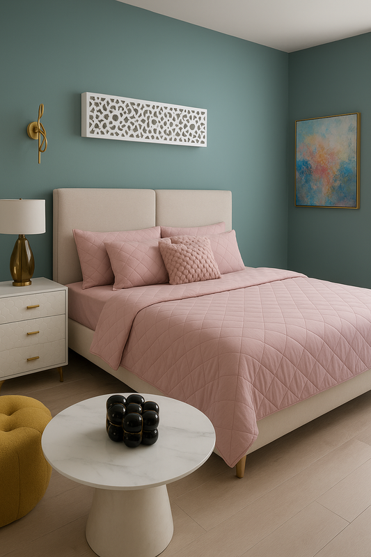 Alex Long Bed – King Size Wooden & Boucle Bed Pakistan