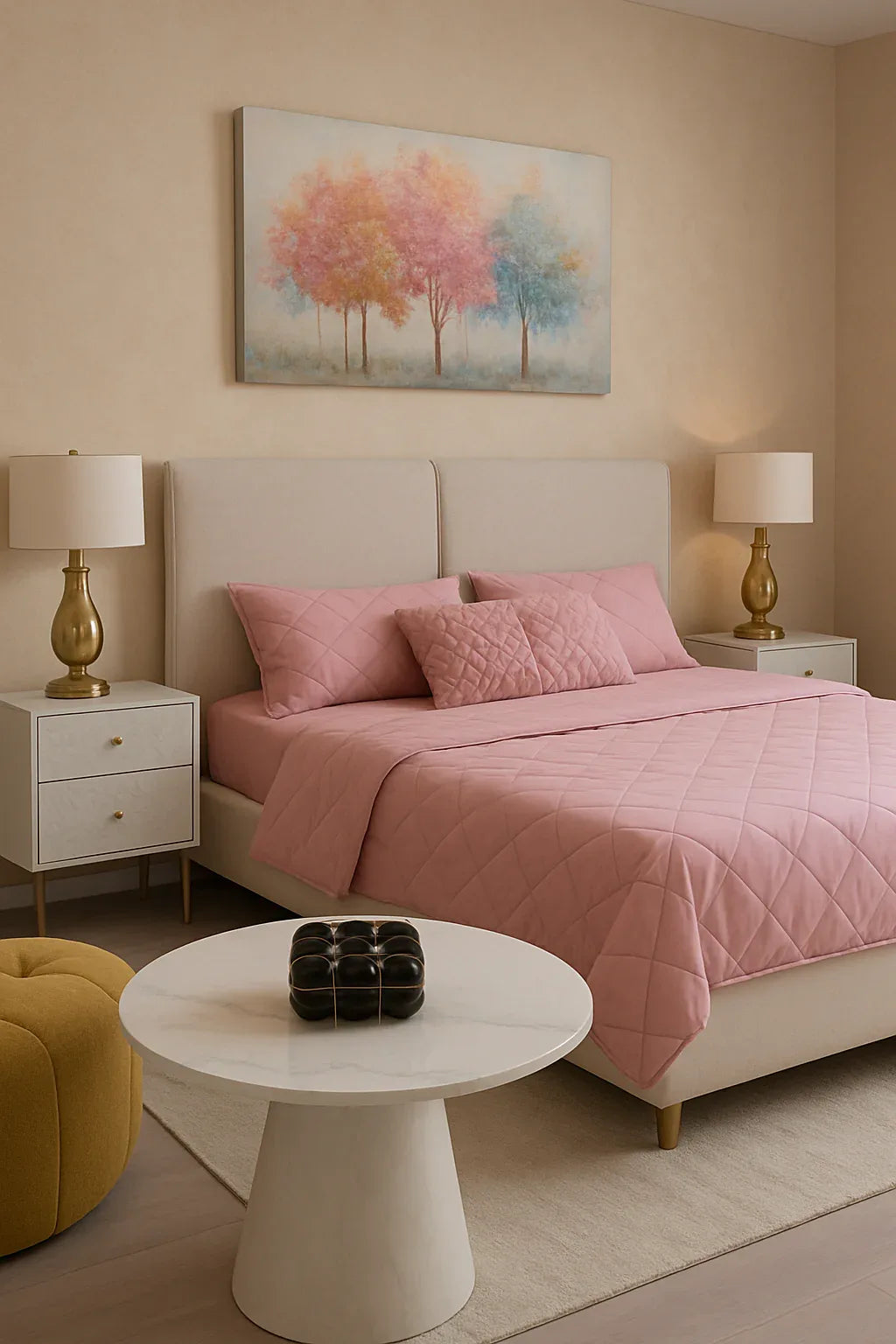 Alex Long Bed – King Size Wooden & Boucle Bed Pakistan
