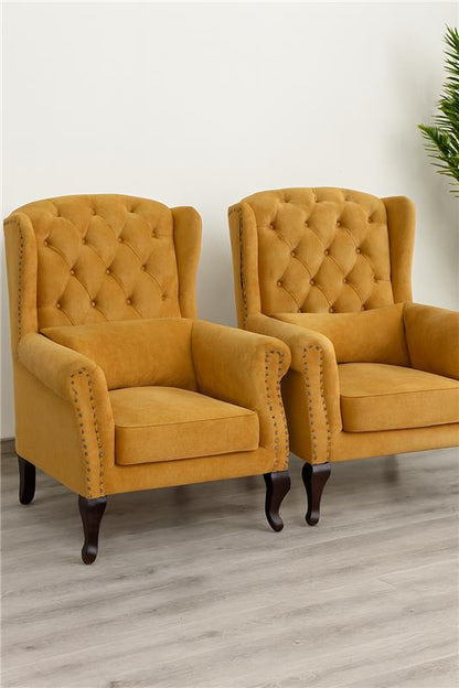 Alice Wing Chair Set | Custom Fabric Solid Wood Chairs