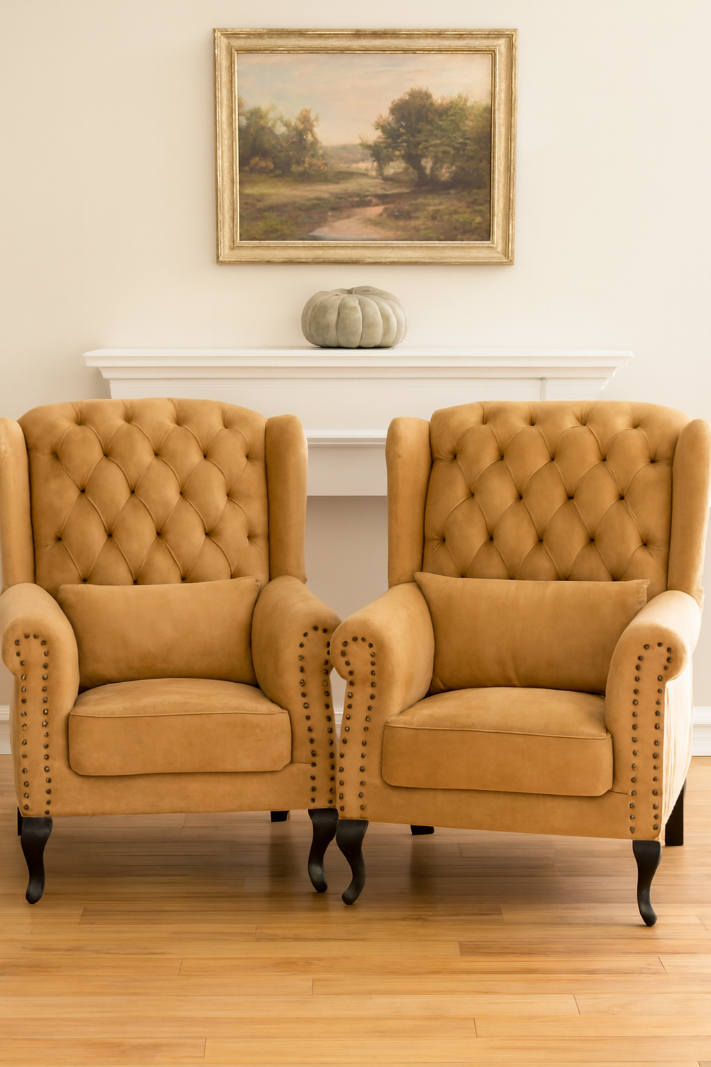 Alice Wing Chair Set | Custom Fabric Solid Wood Chairs