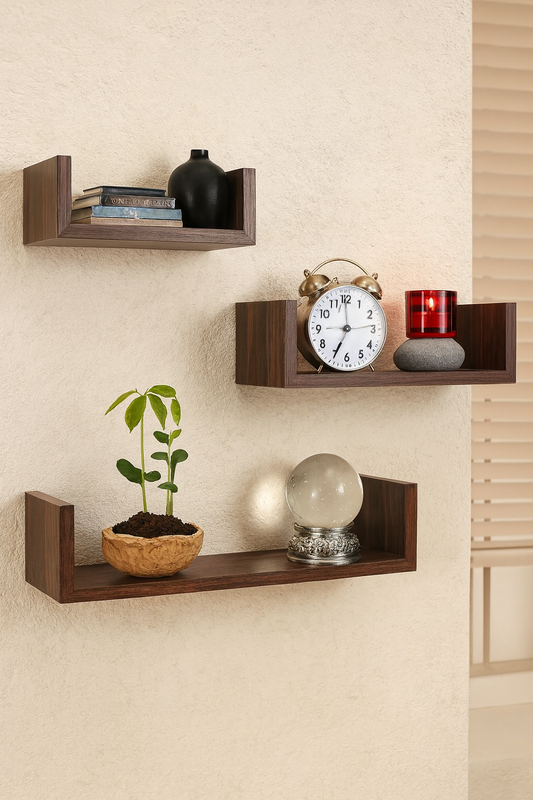 Alvin Shelf Set in Pakistan – Walnut MDF Wall Shelves