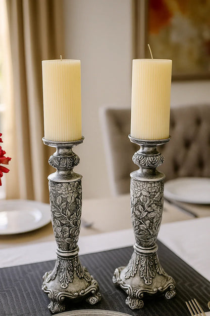 Antique Silver Candle Stand 011 – Resin Décor Piece Pakistan