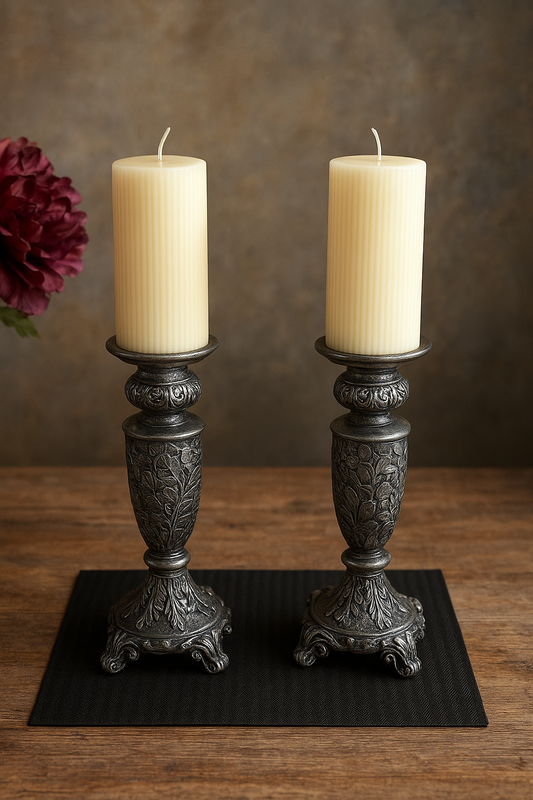 Antique Silver Candle Stand 011 – Resin Décor Piece Pakistan