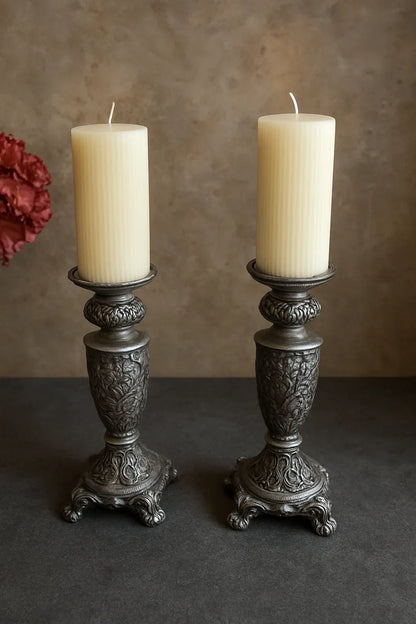 Antique Silver Candle Stand 011 – Resin Décor Piece Pakistan