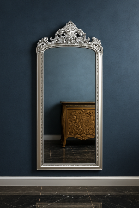 Antique White Wall Mirror – 72x30" Carved MDF Frame