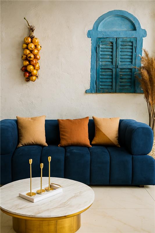 Asher Sofa Blue in Pakistan – 3 Seater Wood & Foam