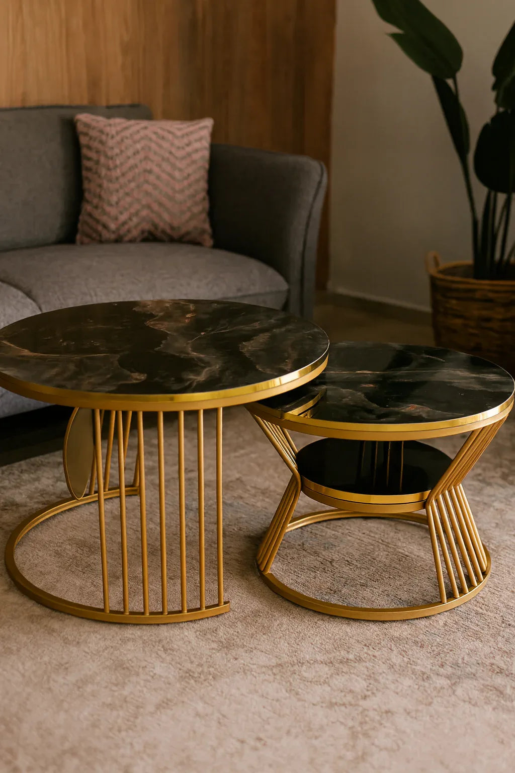 Aurora Duo Center Table – Set of 2 Gold Metal Tables
