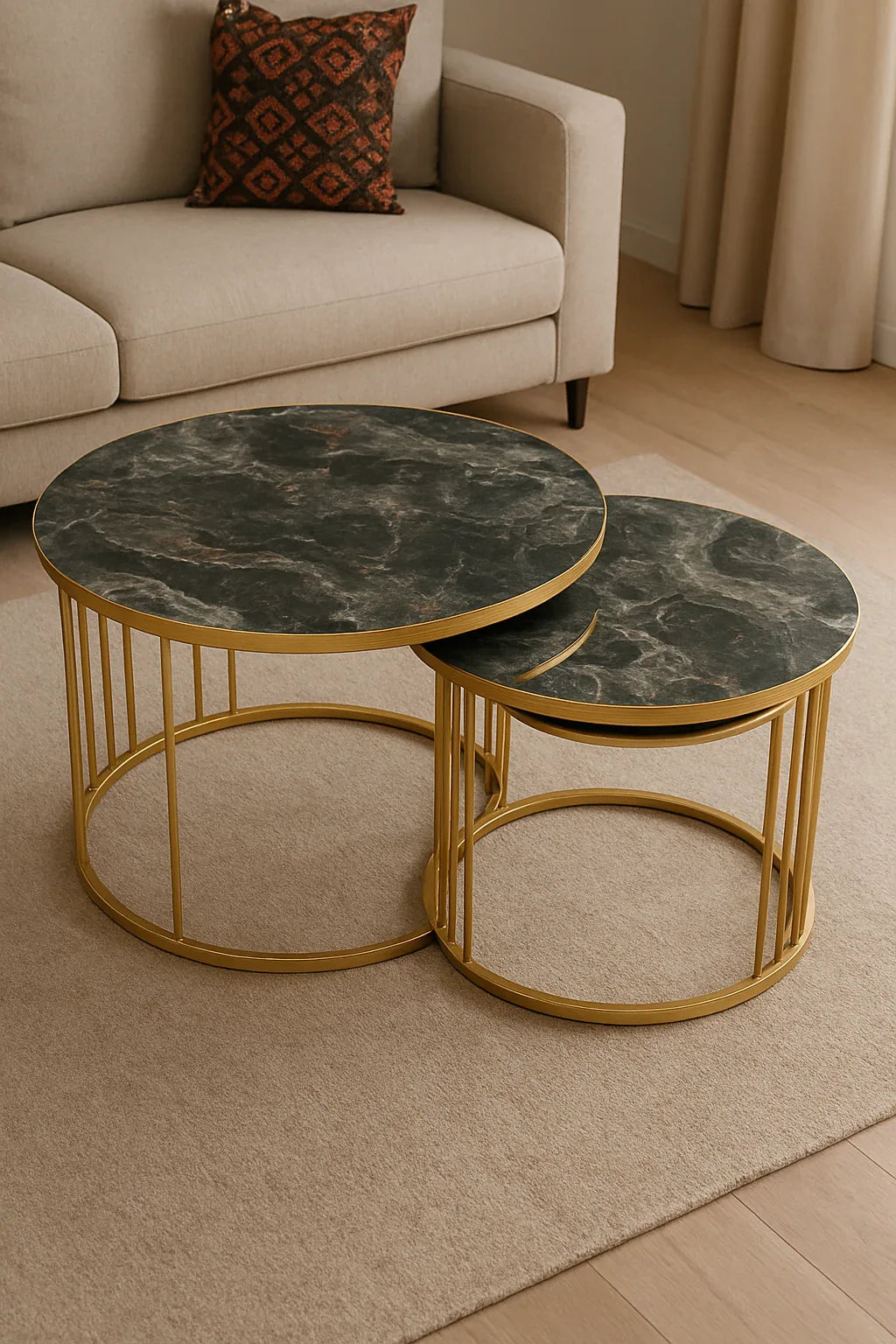 Aurora Duo Center Table – Set of 2 Gold Metal Tables