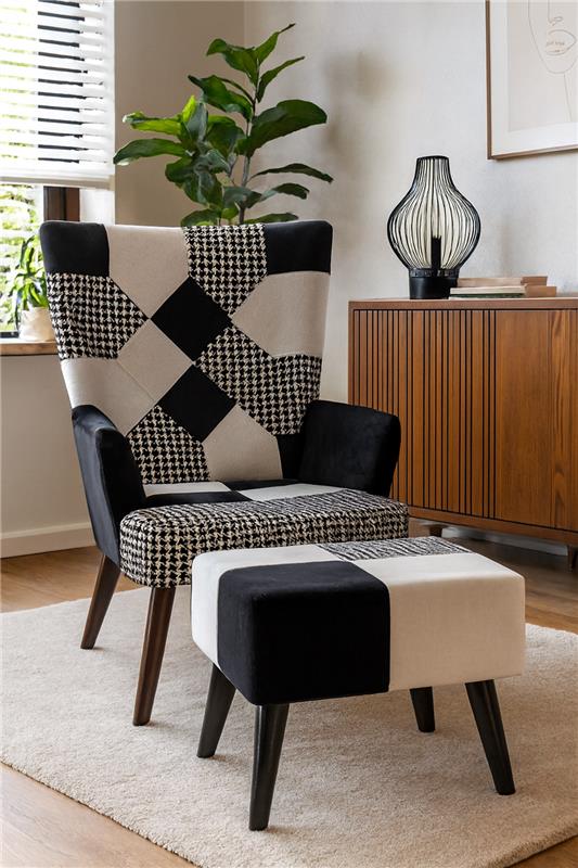 Avacardo Patchwork Chair with Large Stool | Cozy Set