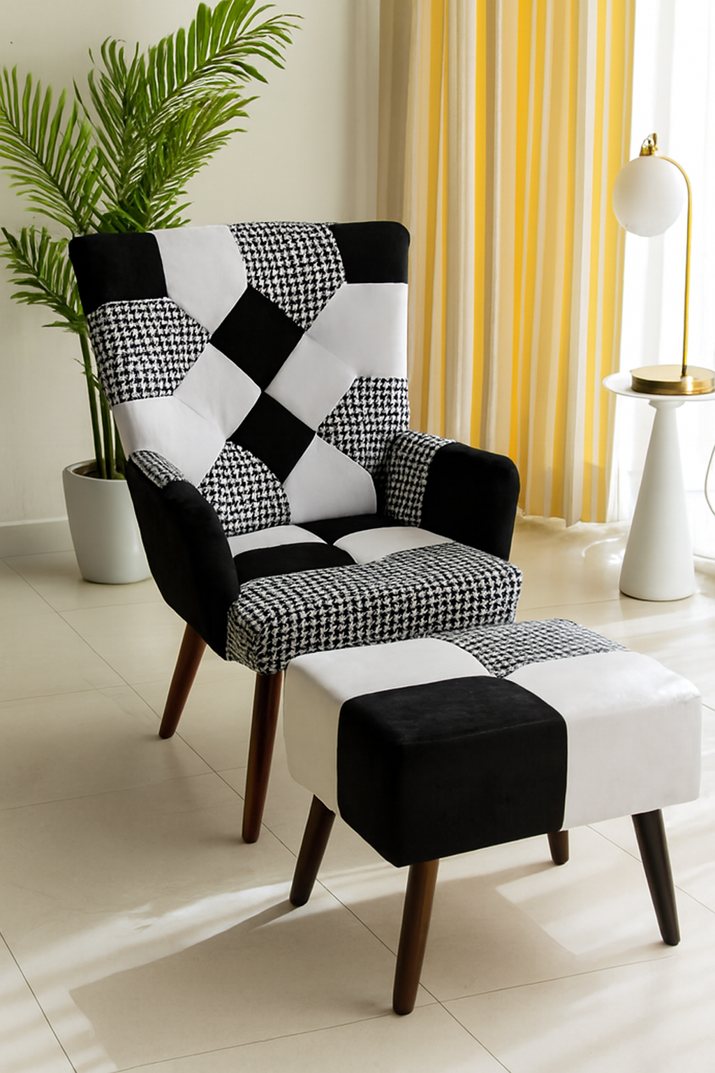Avacardo Patchwork Chair with Large Stool | Cozy Set