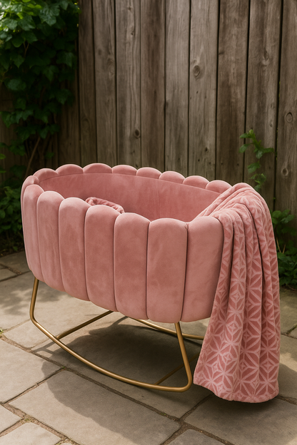 Baby Bassinet 05 – Velvet Fabric & Metal Frame Crib