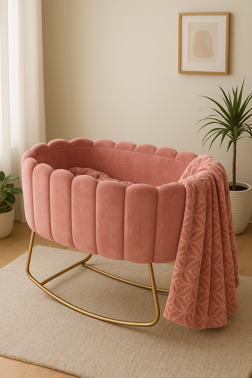 Baby Bassinet 05 – Velvet Fabric & Metal Frame Crib