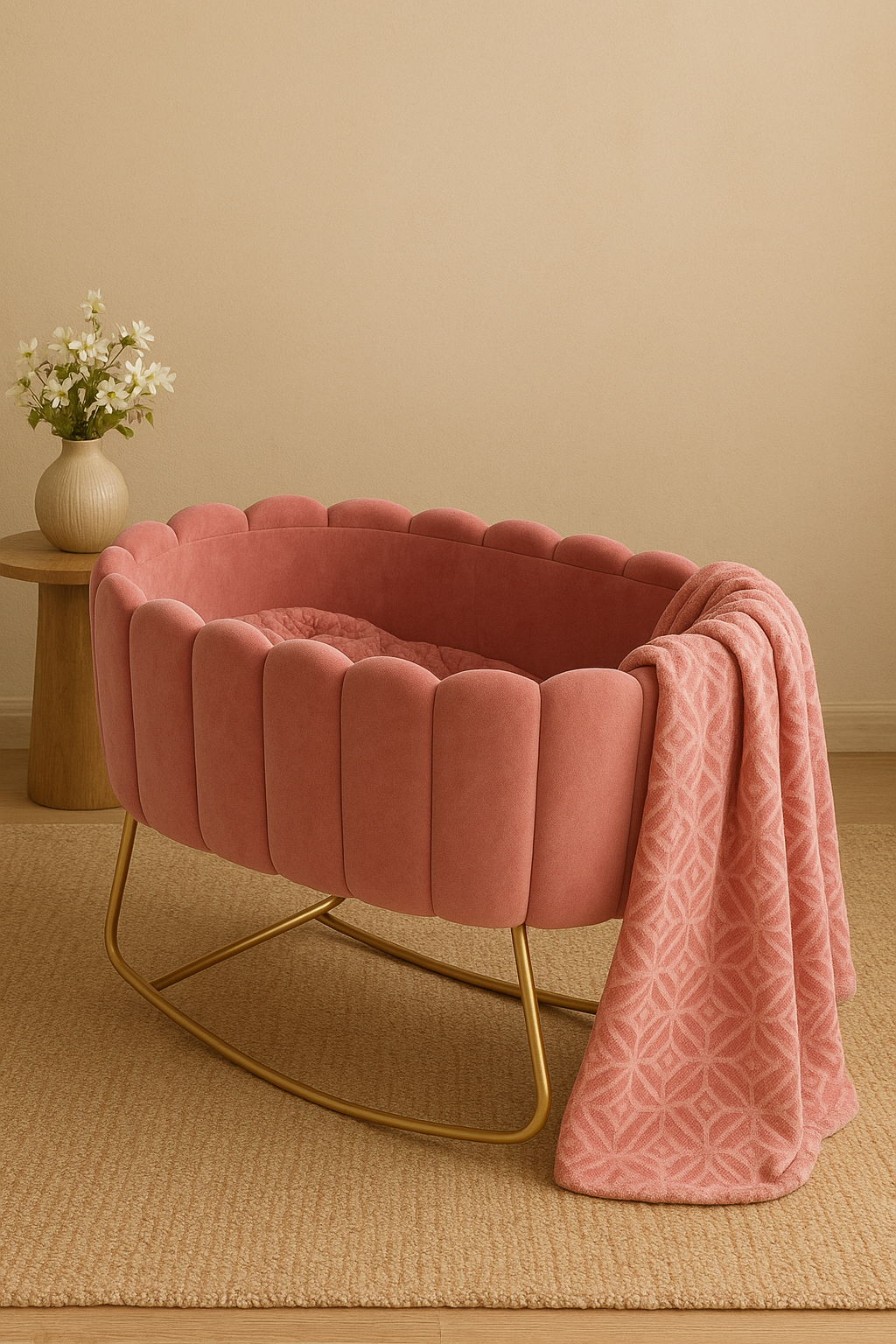 Baby Bassinet 05 – Velvet Fabric & Metal Frame Crib