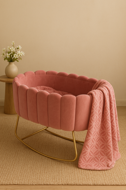 Baby Bassinet 05 – Velvet Fabric & Metal Frame Crib