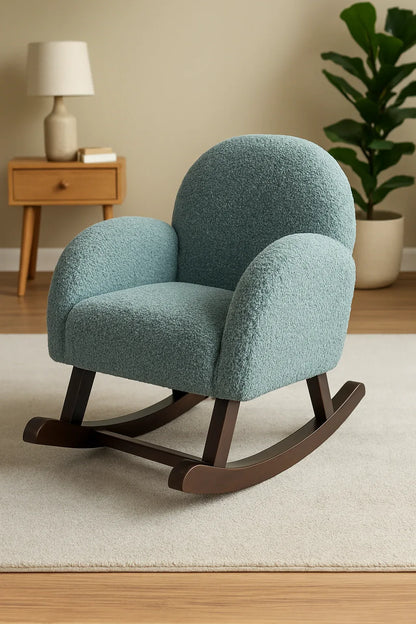 Baby Rocking Chair Grayish Blue – Boucle Kids Rocker | Premium Nursery Chair