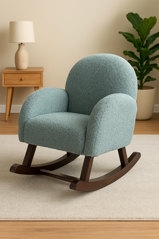 Baby Rocking Chair Grayish Blue – Boucle Kids Rocker | Premium Nursery Chair