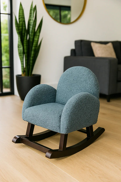 Baby Rocking Chair Grayish Blue – Boucle Kids Rocker | Premium Nursery Chair