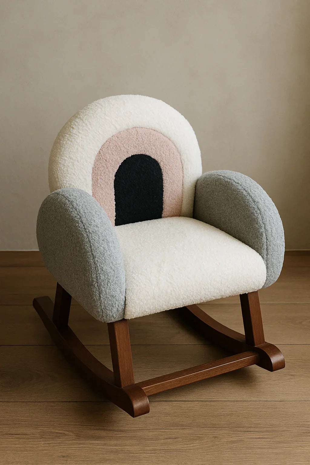 Baby Rocking Chair Rainbow – Boucle Kids Rocker | Premium Wooden Baby Chair