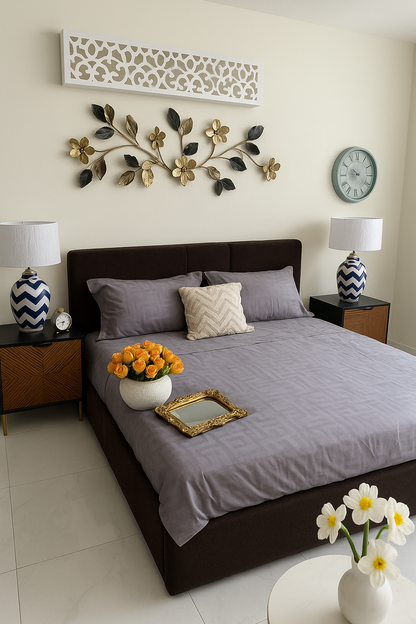 Black Glory Boucle Bed – Modern King Size Bed in Pakistan