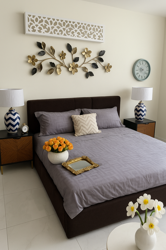 Black Glory Boucle Bed – Modern King Size Bed in Pakistan