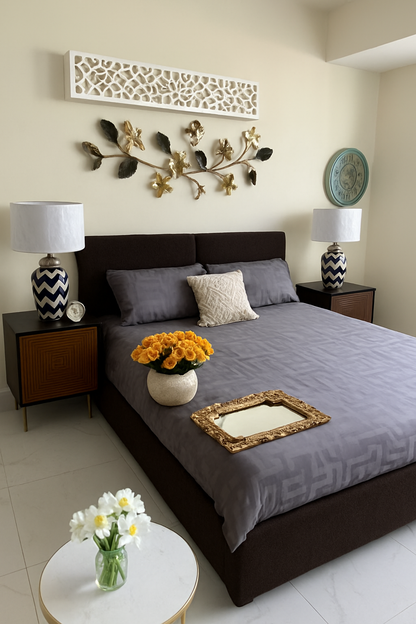 Black Glory Boucle Bed – Modern King Size Bed in Pakistan