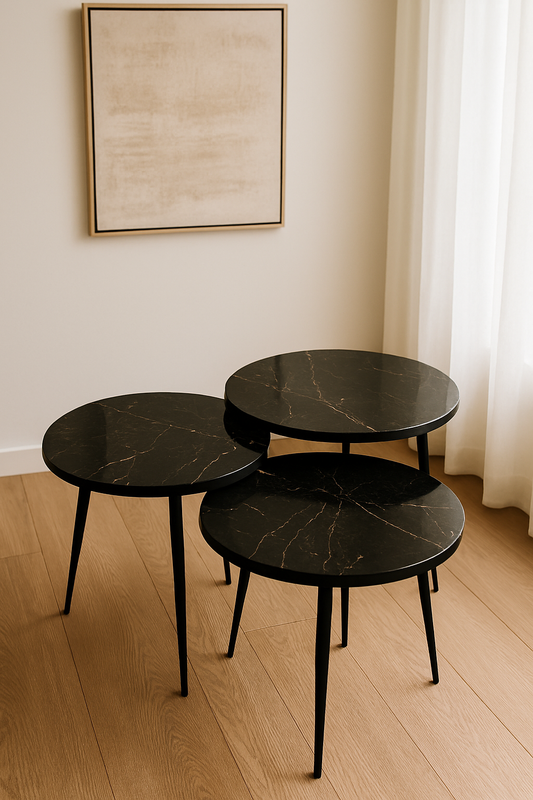 Black Gold Nesting Tables in Pakistan – Set of 3 MDF Top