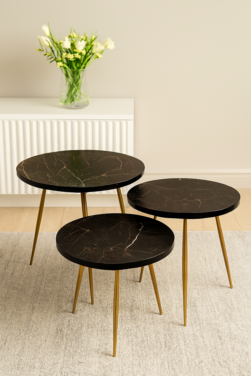 Black Gold Nesting Tables in Pakistan – Set of 3 MDF Top