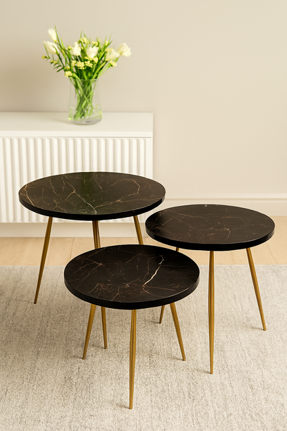 Black Gold Nesting Tables in Pakistan – Set of 3 MDF Top