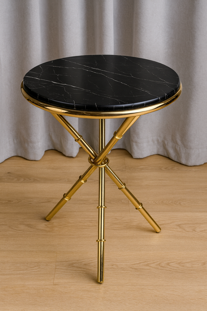 Black Marble Top Table – Imported Brass Base Table